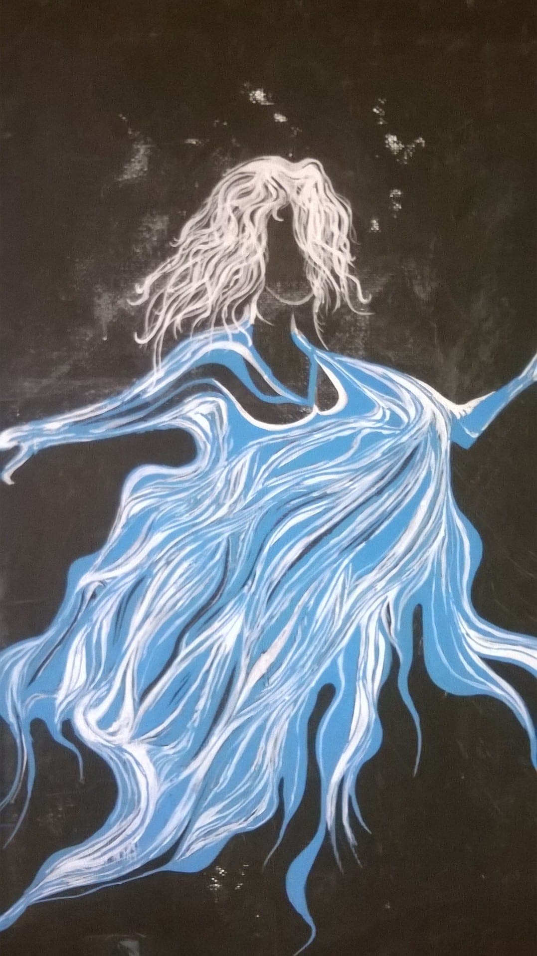 Dame bleue, Acrylique sur carton fond noir