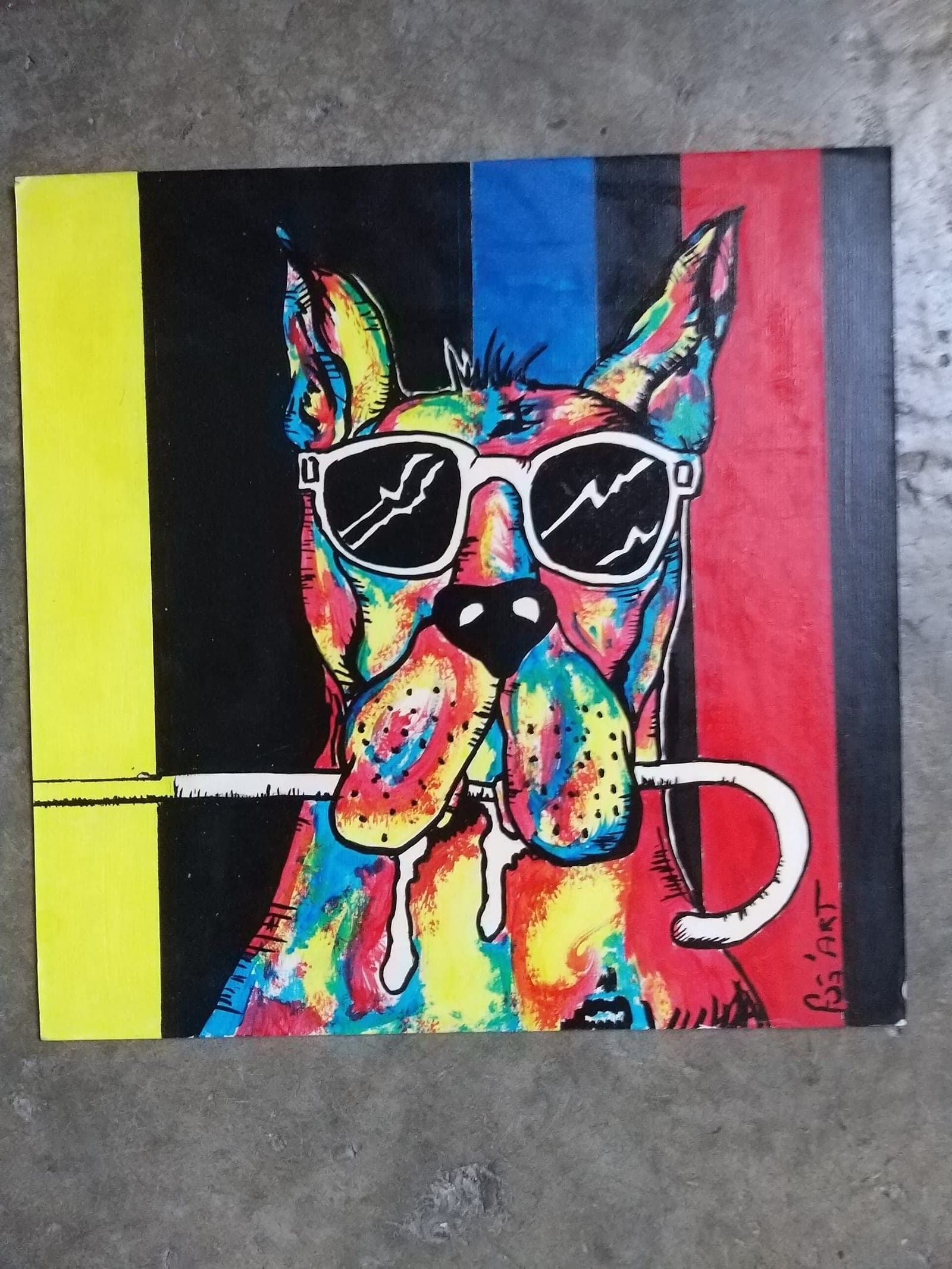 Chien à Lunettes, Huile sur toile