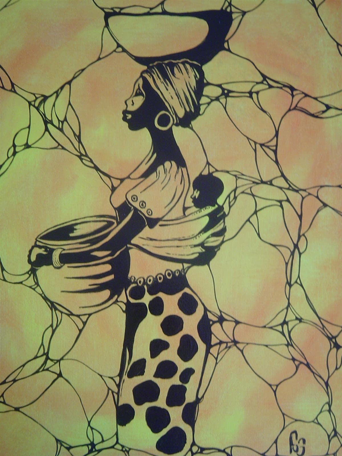 Femme africaine (porteuse), Acrylique sur toile