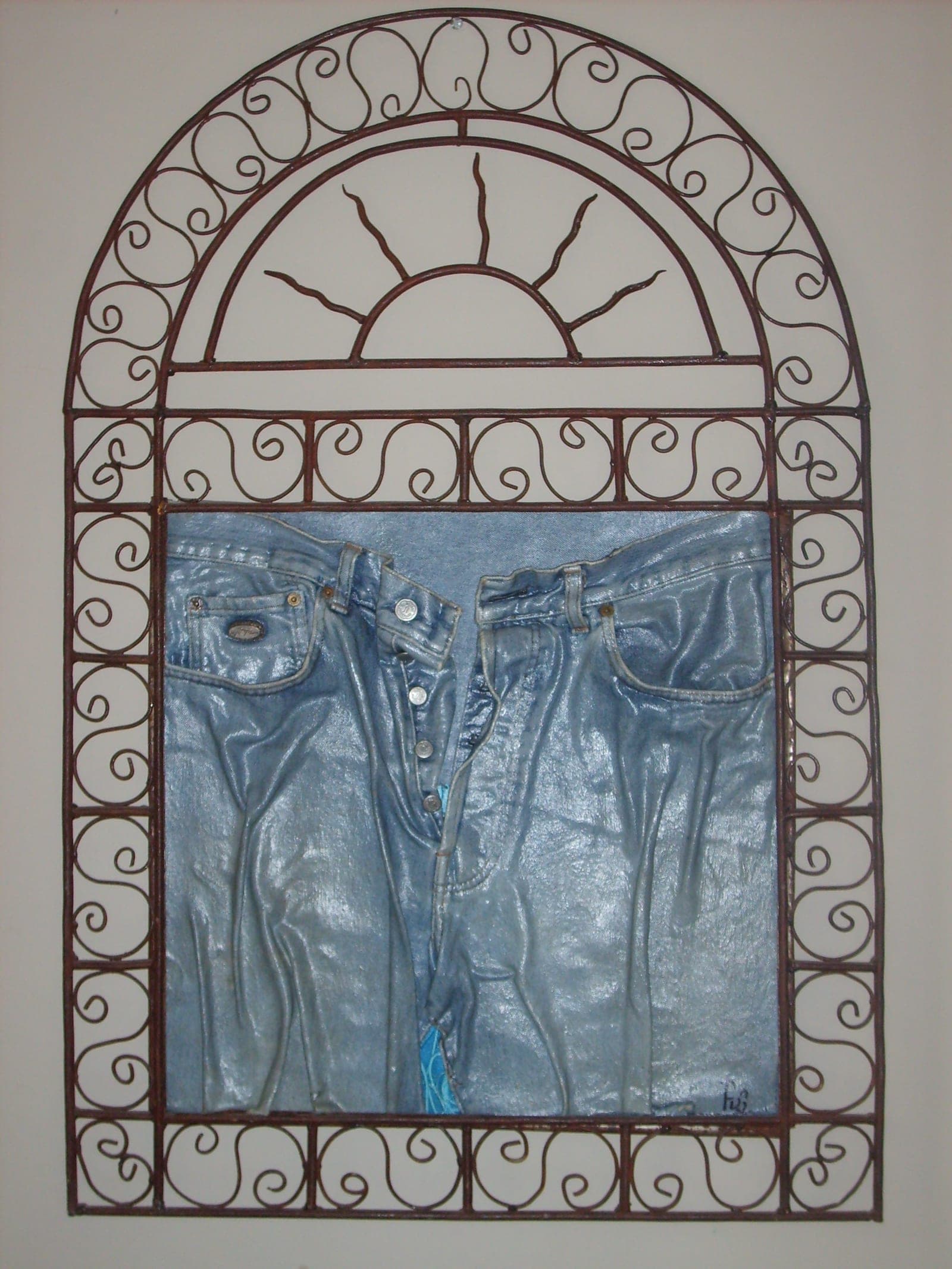 Fenêtre de fer & jean's (grand modèle), Jean stratifié + cadre fer forgé