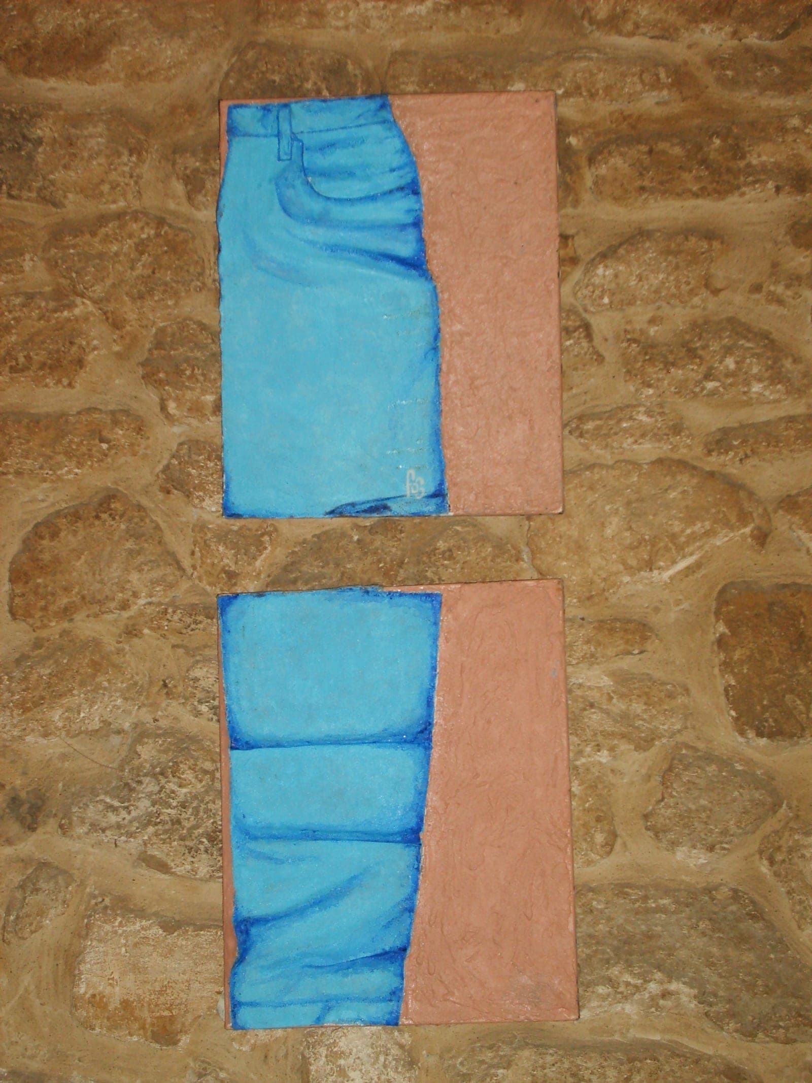 Diptyque jean's à l'enduit, Toile de jean stratifiée