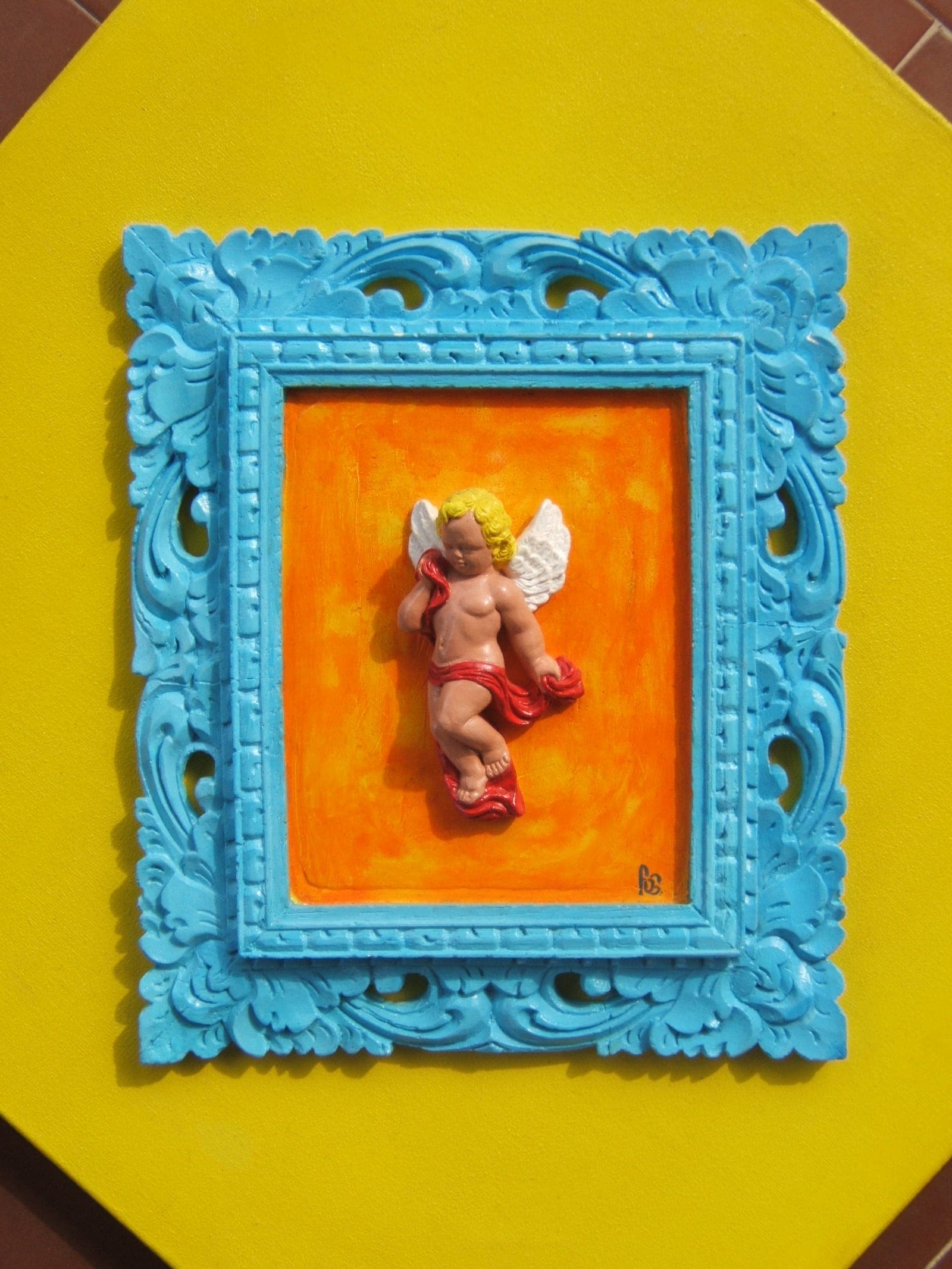 Angelo, Plâtre polychrome sur toile huile, cadre sculpté