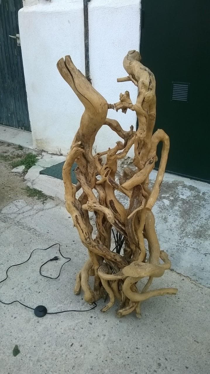 Lampe racines, Bois flotté, luminaire
