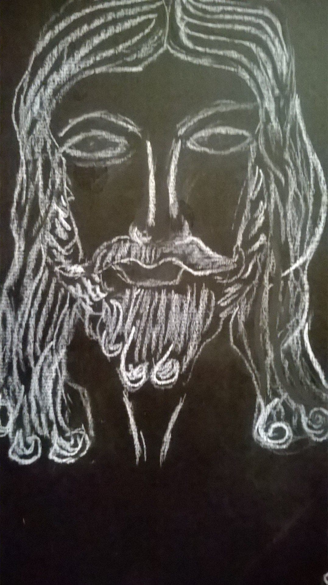 Christ, Crayon & pastel sur carton ondulé