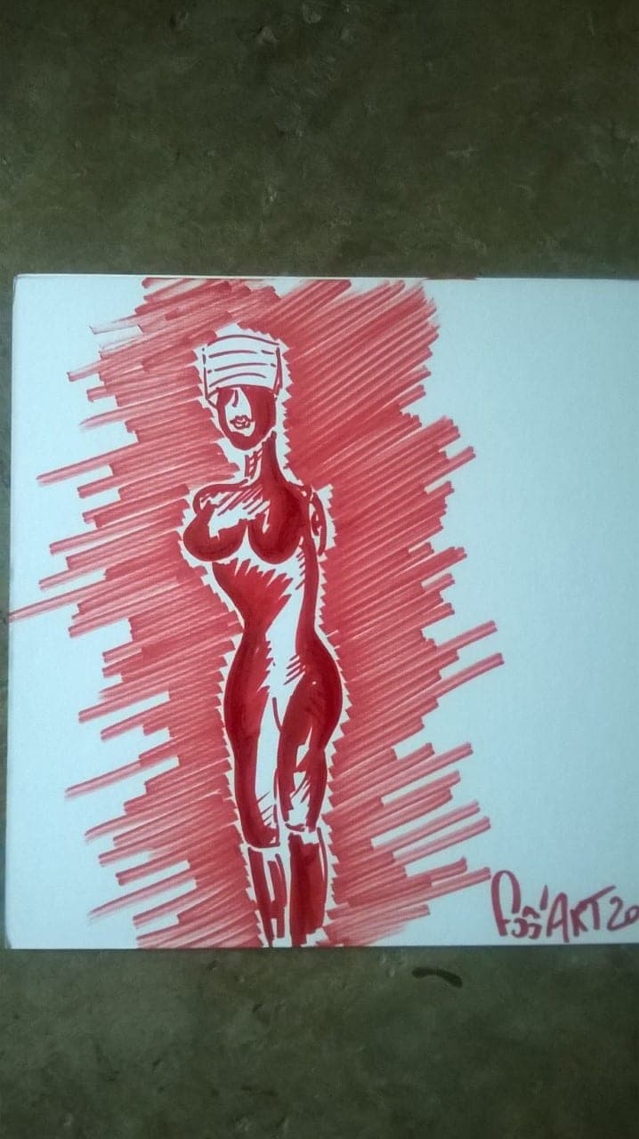 Vénus italienne (esquisse), Feutre rouge sur carton