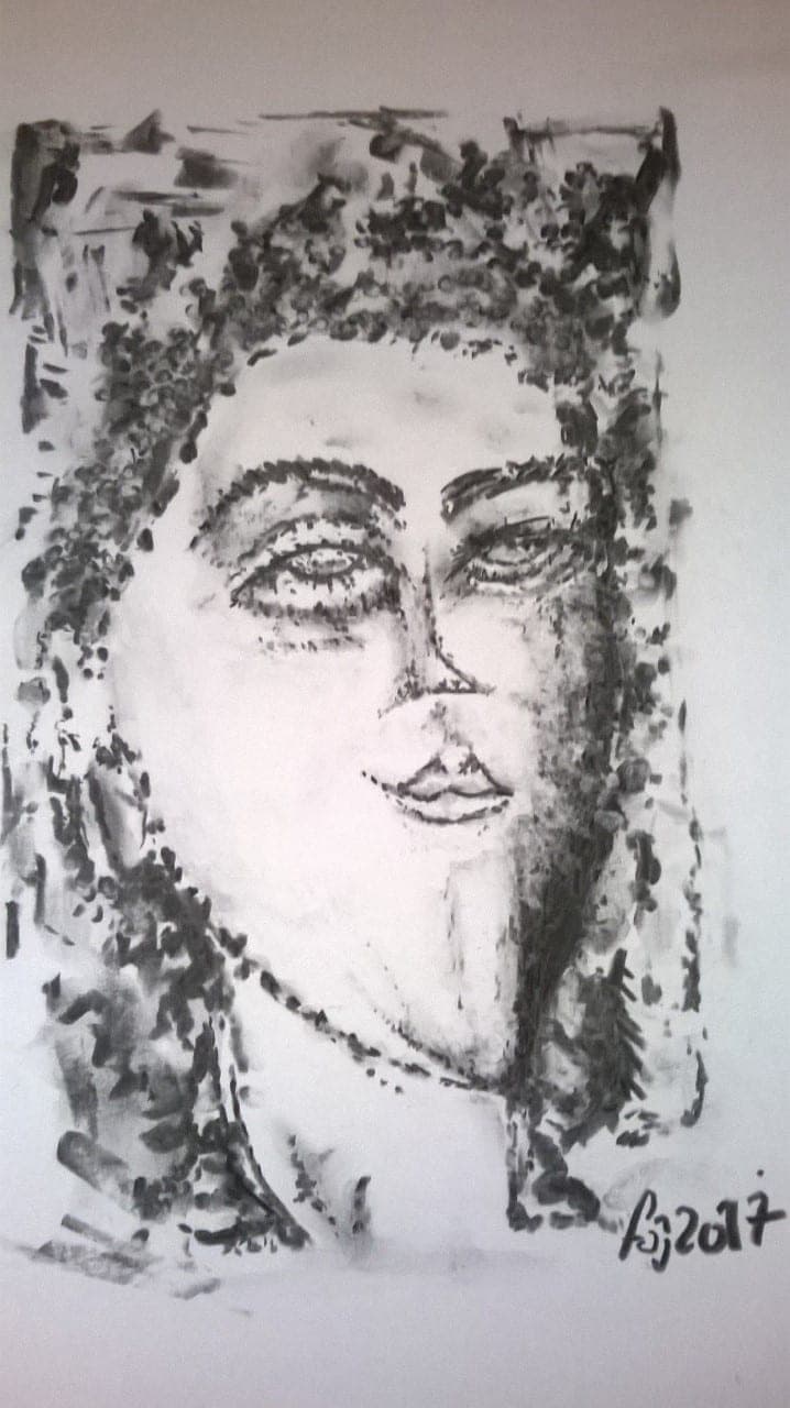 Visage, Fusain noir sur carton glacé